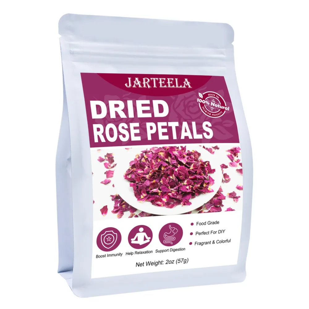 Jarteela - Dried Rose Petals Culinary- Natural Edible Rose Petals, 2oz - Food Grade Flower Petals - Non-GMO Tea - Perfect for Soap, DIY, Tea & Baking