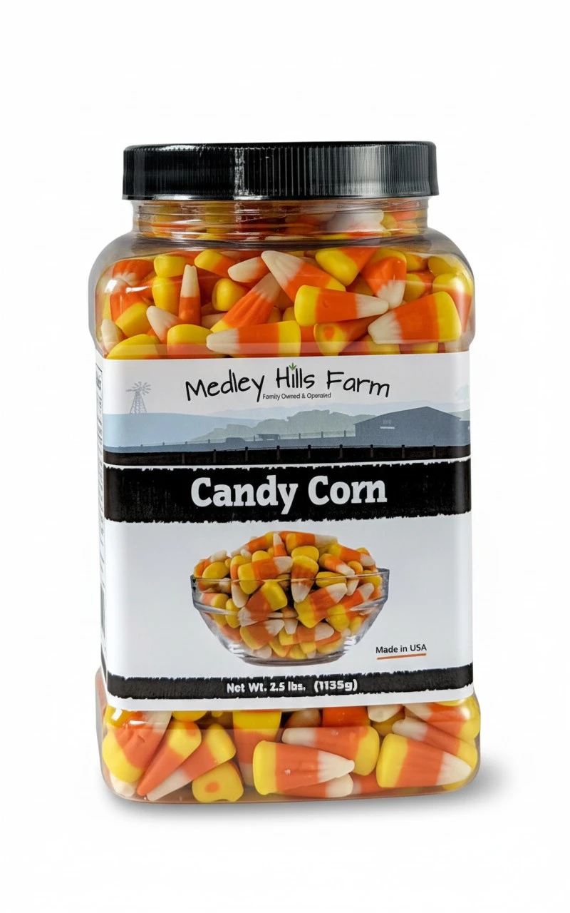 Candy Corn by Medley hills farm 2.5 Lbs. in Reusable Container - Old Fashioned Candy corn classic - bulk candy corn