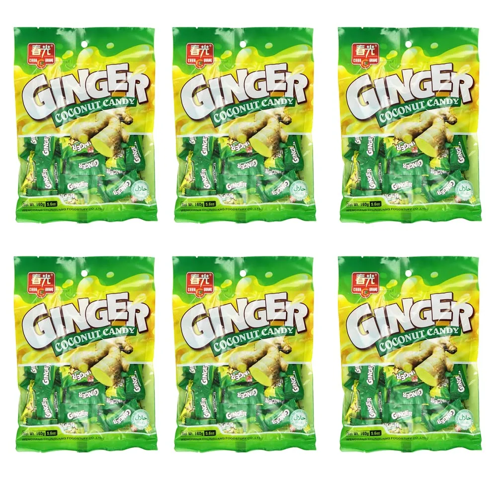 Chun Guang Ginger Coconut Candy (Ginger Coconut 5.6oz, 6pack)