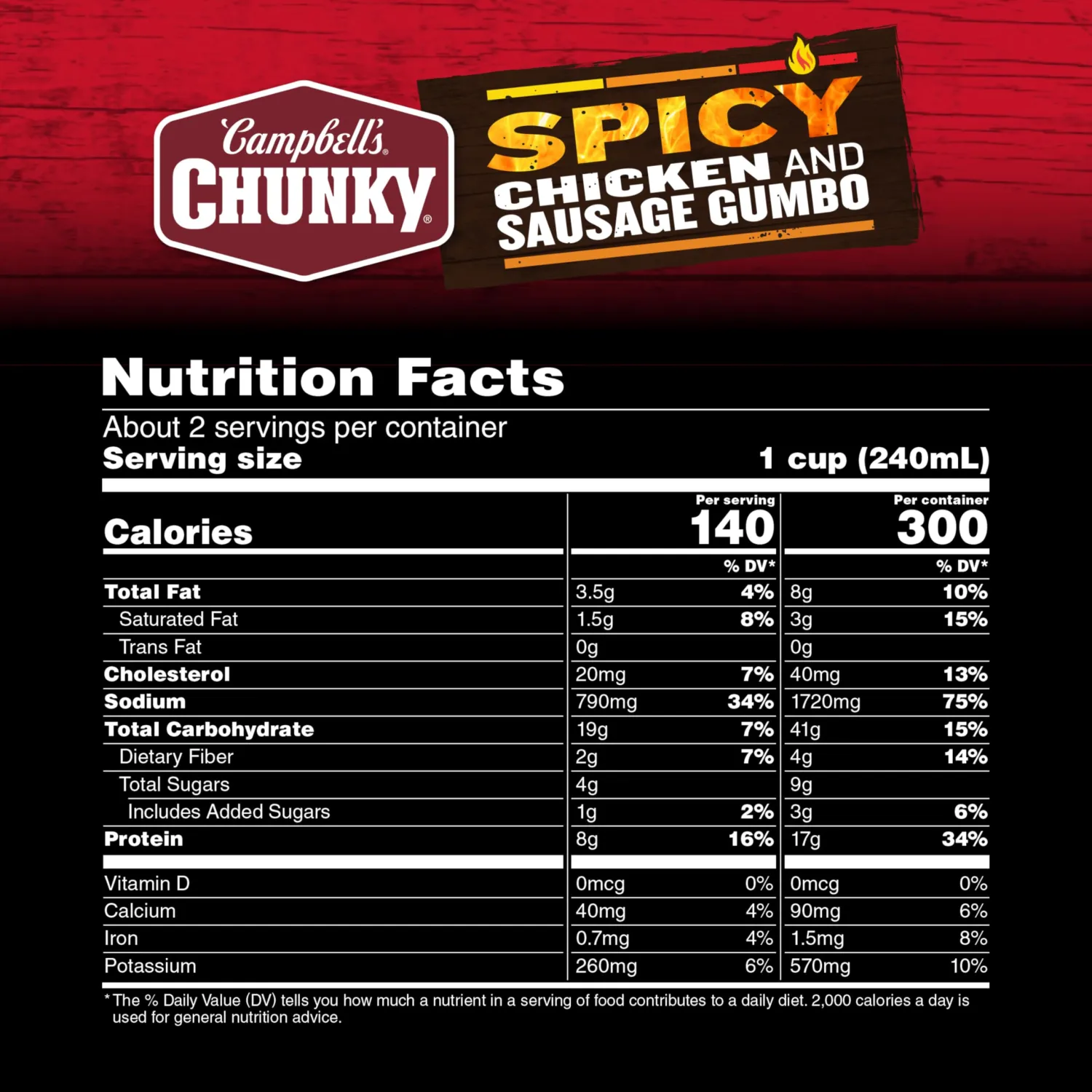 Campbell's Chunky Soup, Spicy Chicken and Sausage Gumbo, 18.8 oz Can