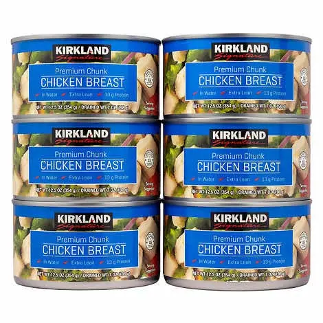 Kirkland Chicken Breast in Water 12.5 oz. cans - 6 count - Premium Chunk - Great for chicken salad, quesadillas, soups, and casseroles