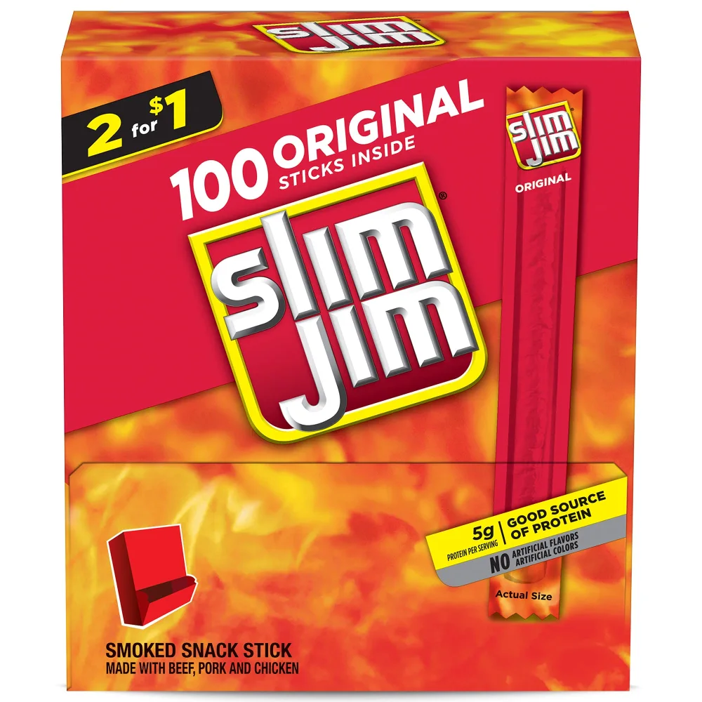 Slim Jim Original Smoked Meat Sticks, Keto Friendly, 44 oz. 100-Count Box