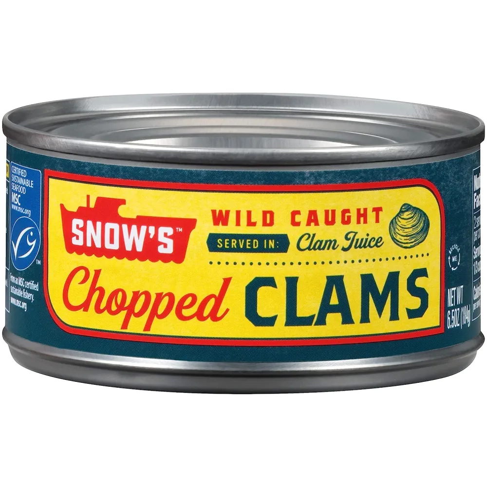 Snow's Wild Caught Chopped Clams Canned, 6.5 Ounce (Pack of 12) - 5g Protein per Serving - Gluten Free, Keto Friendly, 99% Fat Free - Great for Pasta & Seafood Recipes