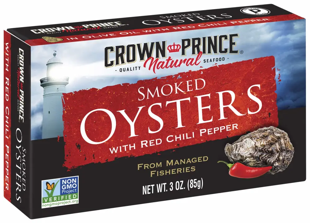 Crown Prince Natural Smoked Oysters with Red Chili Pepper, 3 Oz Cans (Pack Of 18)