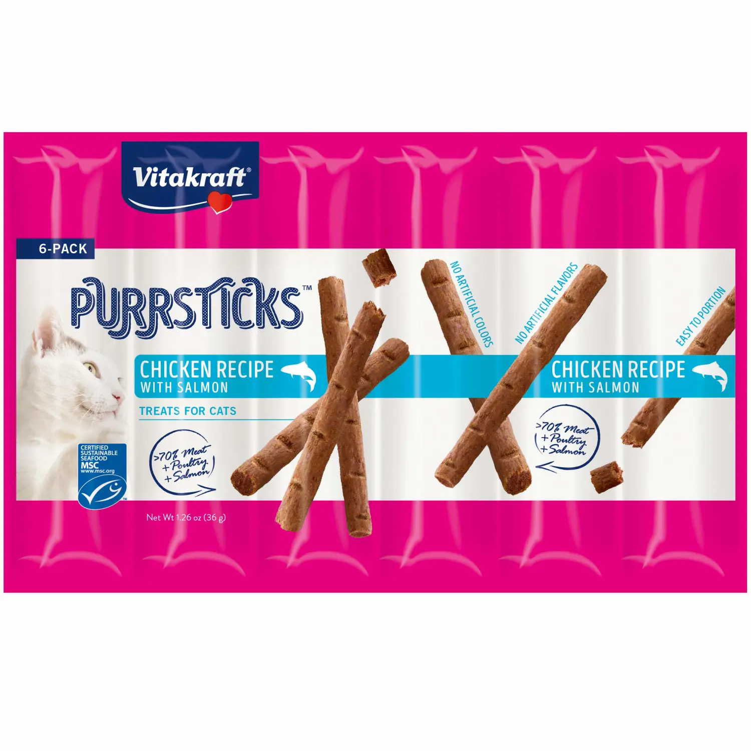 Vitakraft PurrSticks Meaty Cat Sticks - Chicken with Salmon - Segmented and Breakable Meatstick - Deliciously Tender
