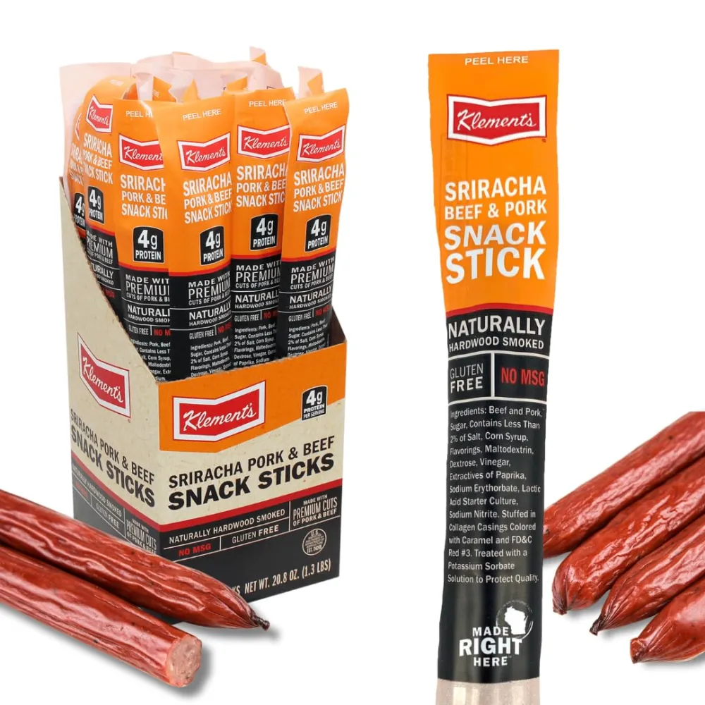 Spicy Sriracha Meat Sticks | Bold Flavor, High Protein, Low Carb, Keto, Gluten Free, No MSG, Healthy Snack Stick | Individually Wrapped Snacks - 26 Pack