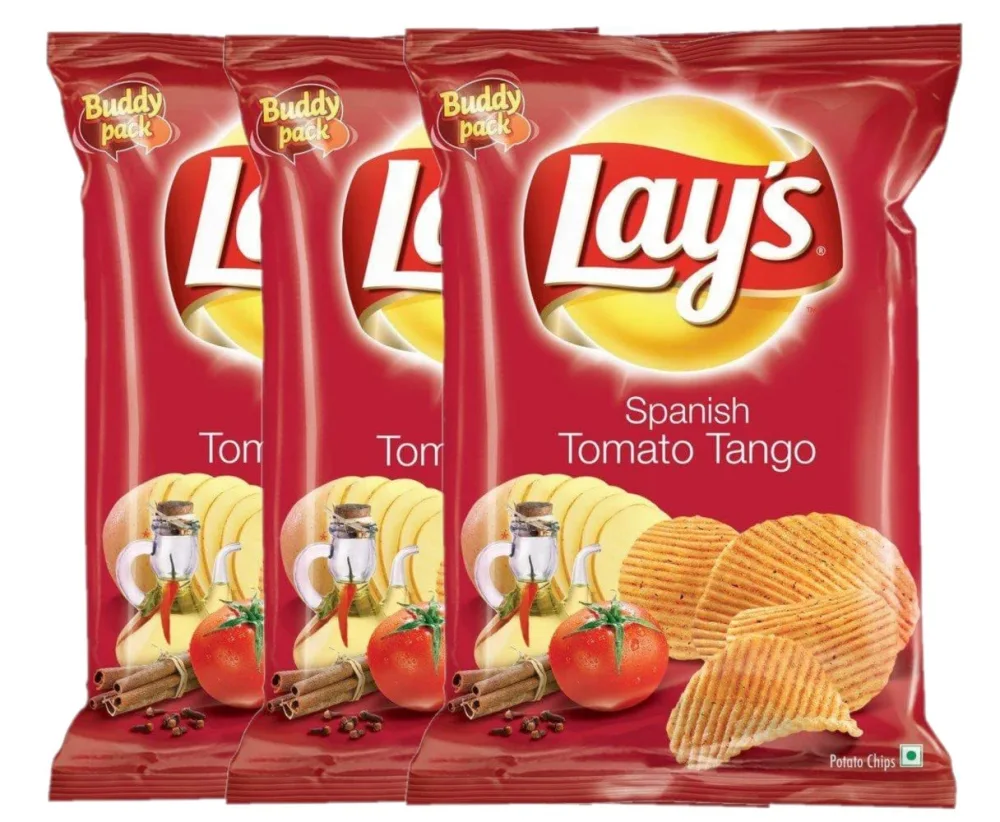 Lay's Spanish Potato Chips, Tomato Tango Flavour Crunchy Indian Chips for Snacks, 50g, Pack of 3