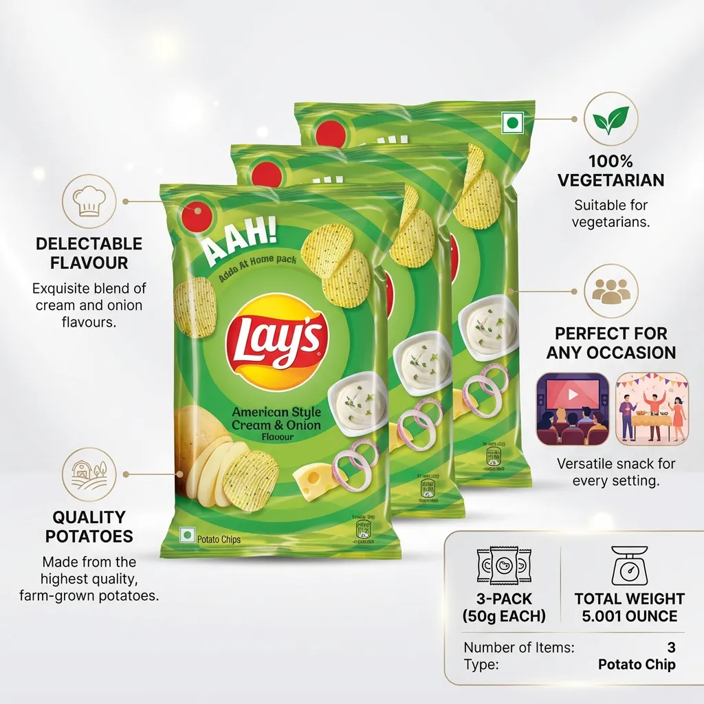 Lay's American Cream Onion Indian Chips Pack of 3