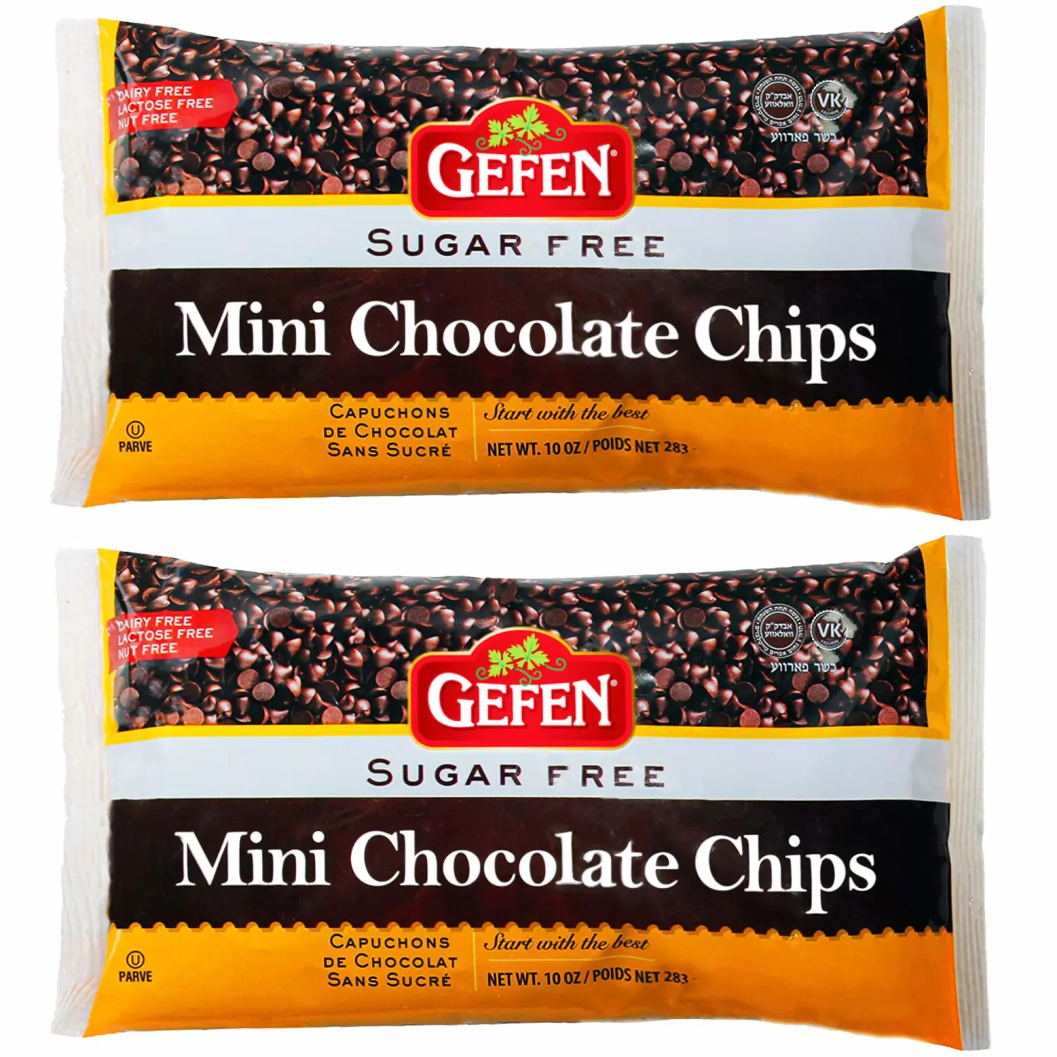 Gefen Mini Chocolate Chips, Sugar Free, 10oz (2 Pack) Dairy Free, Nut Free, Lactose Free