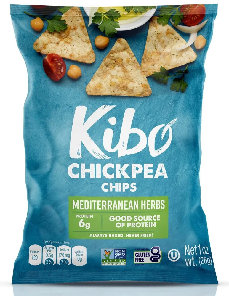 Kibo Chickpea Chips - Gluten Free and Plant-Based, Non-GMO, Kosher + Vegan. Mediterranean Herbs, 1 oz. 12 pack