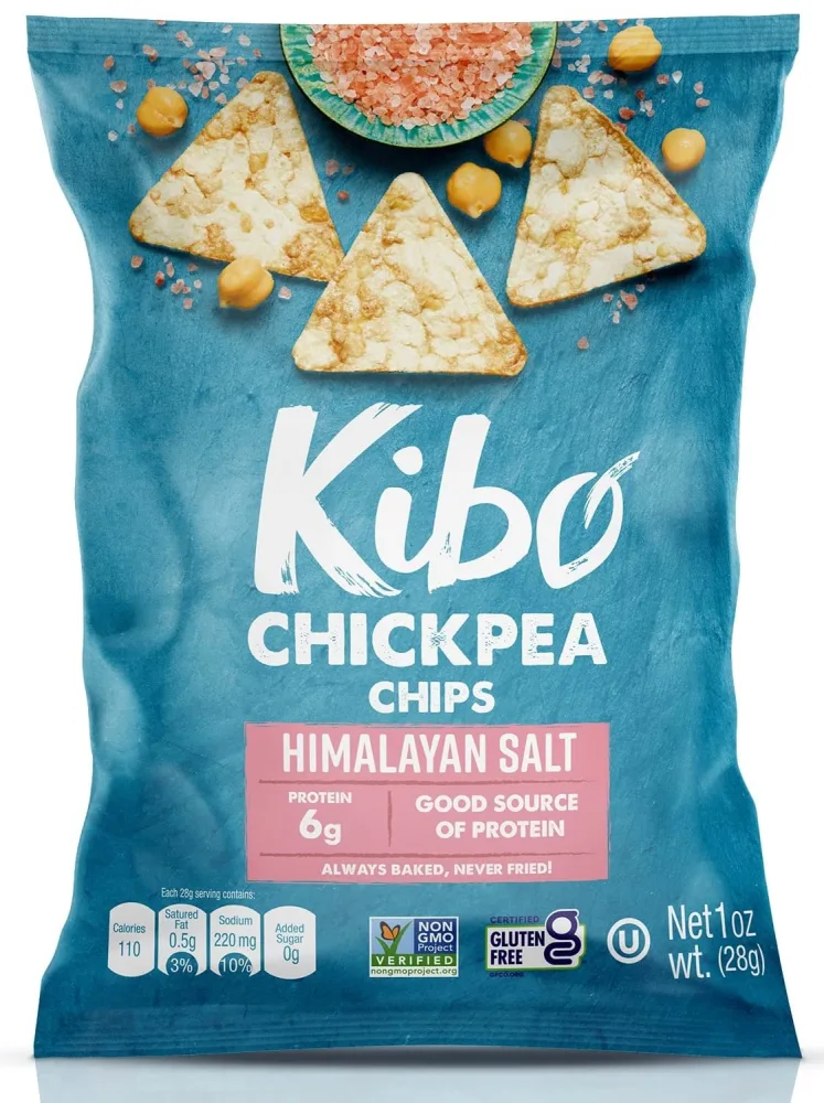 Kibo Chickpea Chips - Gluten Free and Plant-Based, Non-GMO, Kosher + Vegan. Himalayan Salt, 1 oz. 12 pack