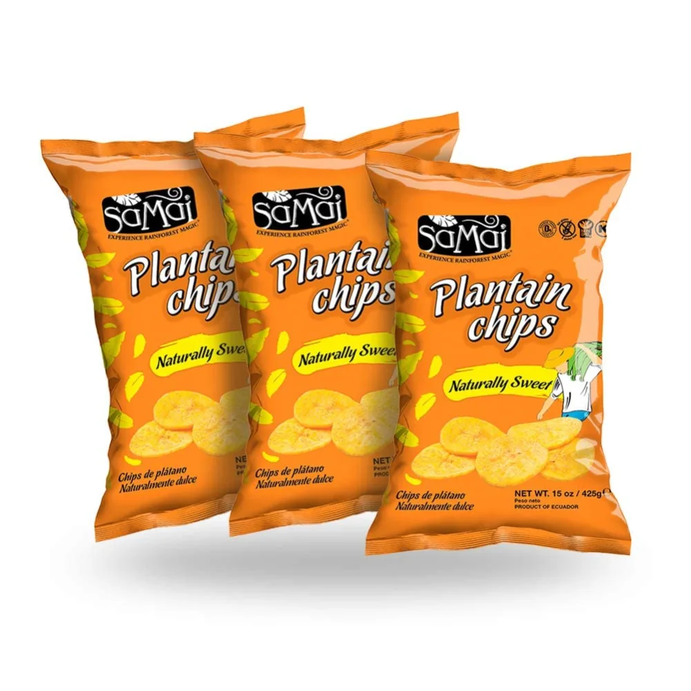 SAMAI Naturally Sweet Plantain Chips 15oz (Pack of 3) - Gluten Free, All Natural, NON-GMO and Kosher