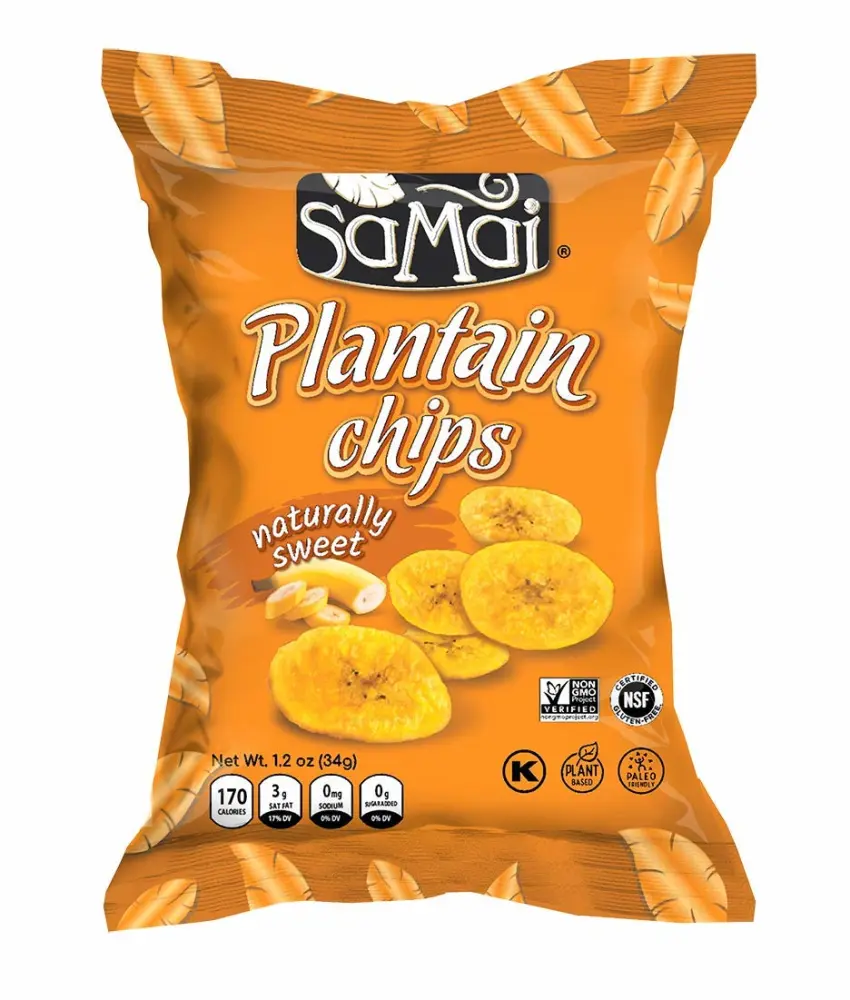 SAMAI Plantain Chips - Gluten Free, All Natural, NON-GMO and Kosher (Naturally Sweet, 1.2oz (Pack of 12))