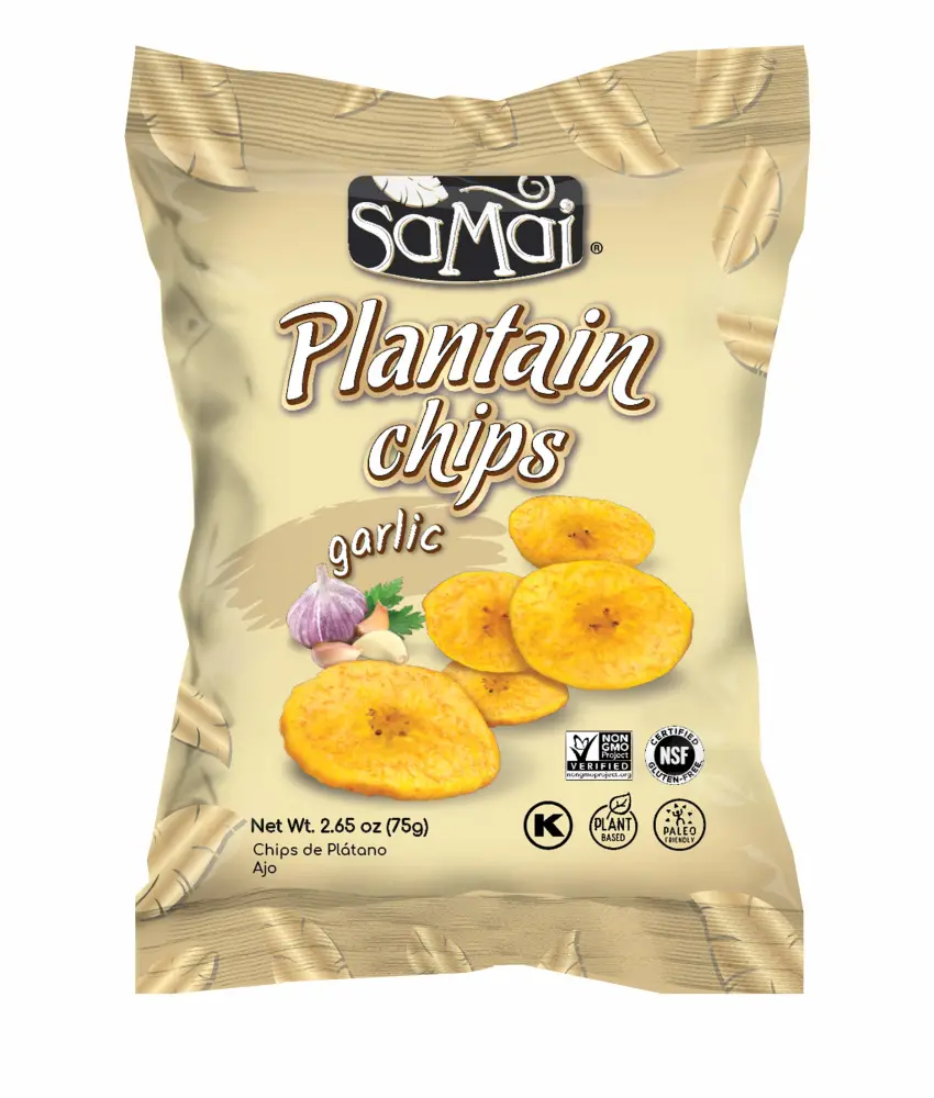 SAMAI Garlic Plantain Chips 2.65oz (Pack of 15) - Gluten Free, All Natural, NON-GMO and Kosher