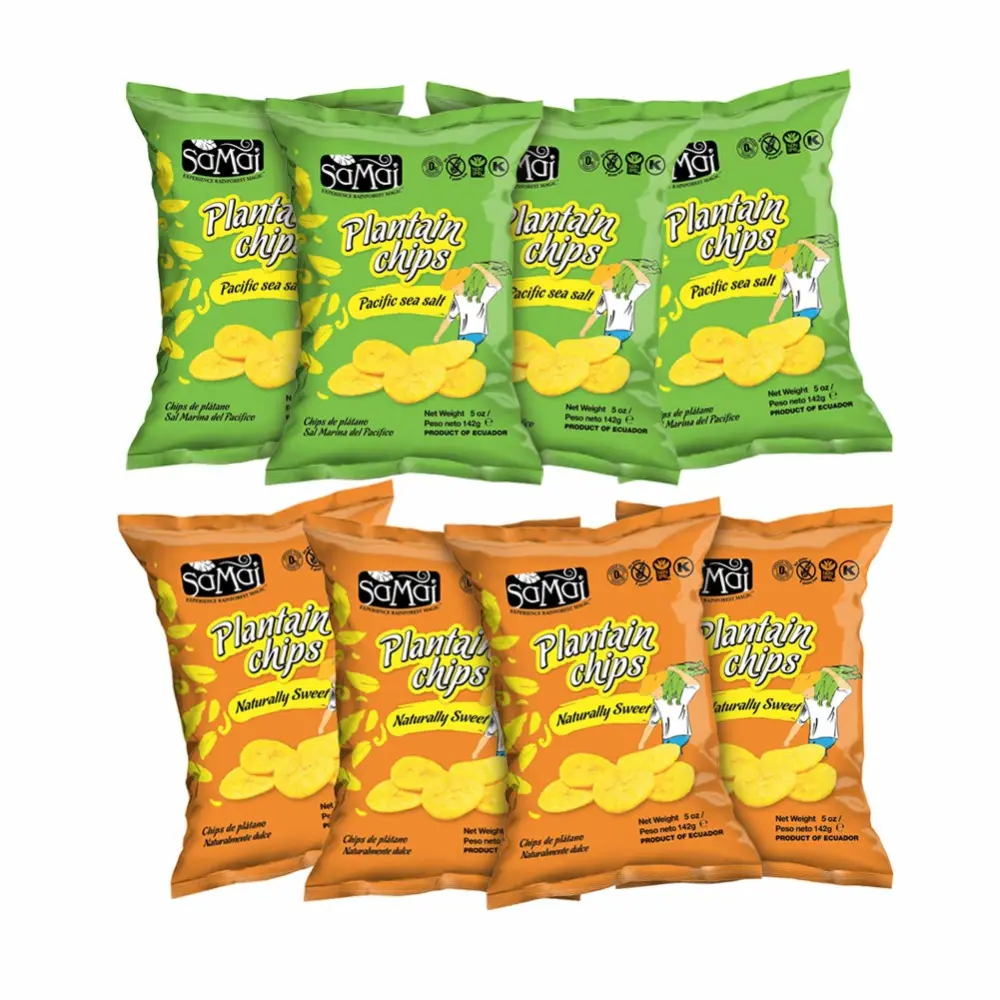 SAMAI Plantain Chips 5oz (Pack of 8) Variety Pack (Pacific Sea Salt and Naturally Sweet) - Gluten Free, All Natural, NON-GMO and Kosher