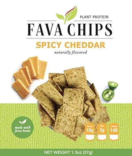 DPTG - Fava Chips - Low Calorie, High Protein, Low Fat, Keto Friendly, Made with Fava Beans (Spicy Cheddar, 14 Bags)