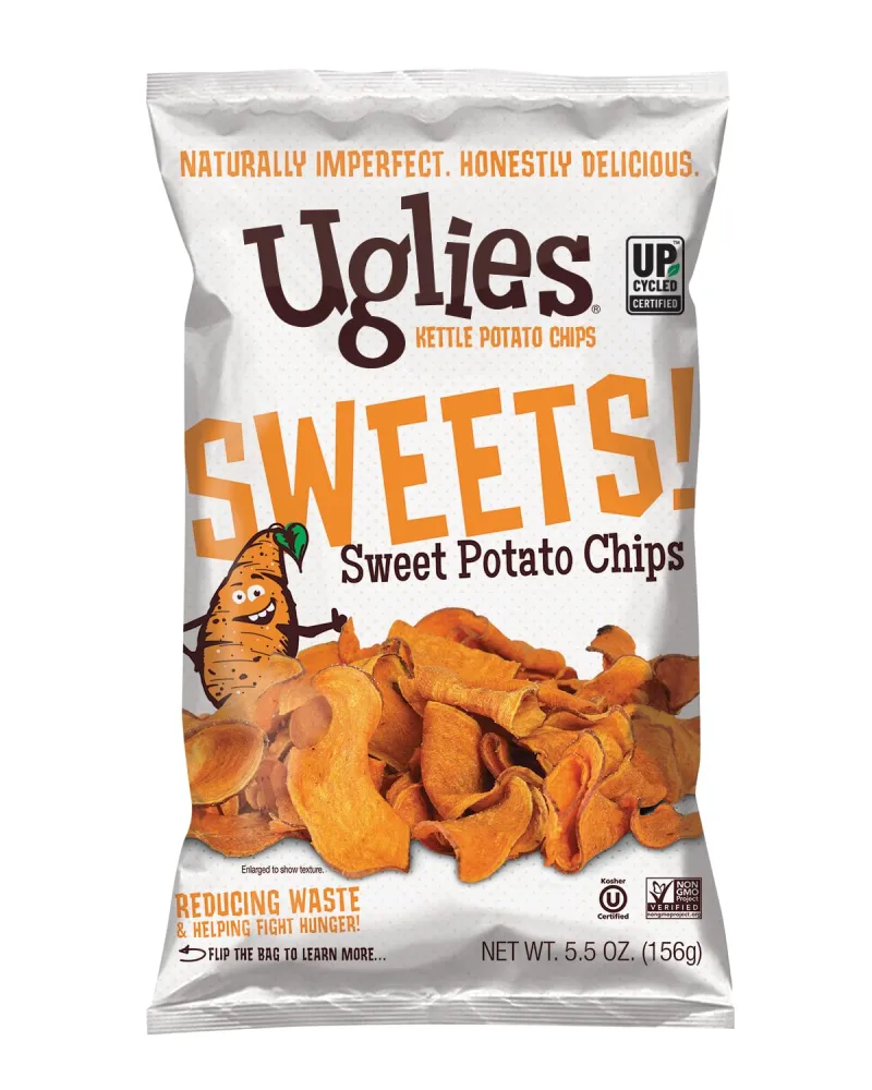 UGLIES Sweet Potato Kettle-Cooked Potato Chips, Gluten-Free Snacks, Kosher-Friendly Chips, Non-GMO Snacks for Kids or Office, Lunch Snacks, Individual Snack Packs, 5.5 Oz. Bags, Pack of 4