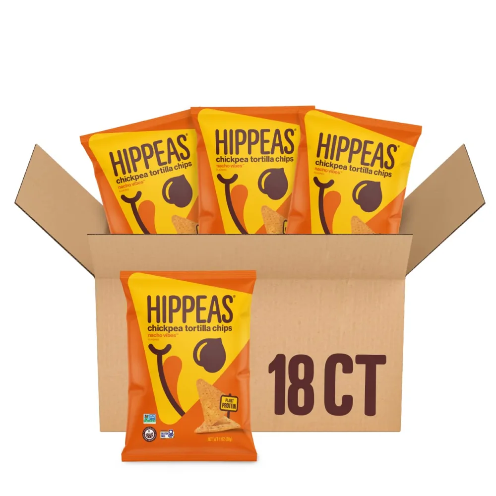 Hippeas Chickpea Tortilla Chips, Nacho Vibes, 1 Ounce (Pack of 18), 3g Protein, 3g Fiber, Vegan, Gluten-Free, Crunchy, Plant Protein Snacks