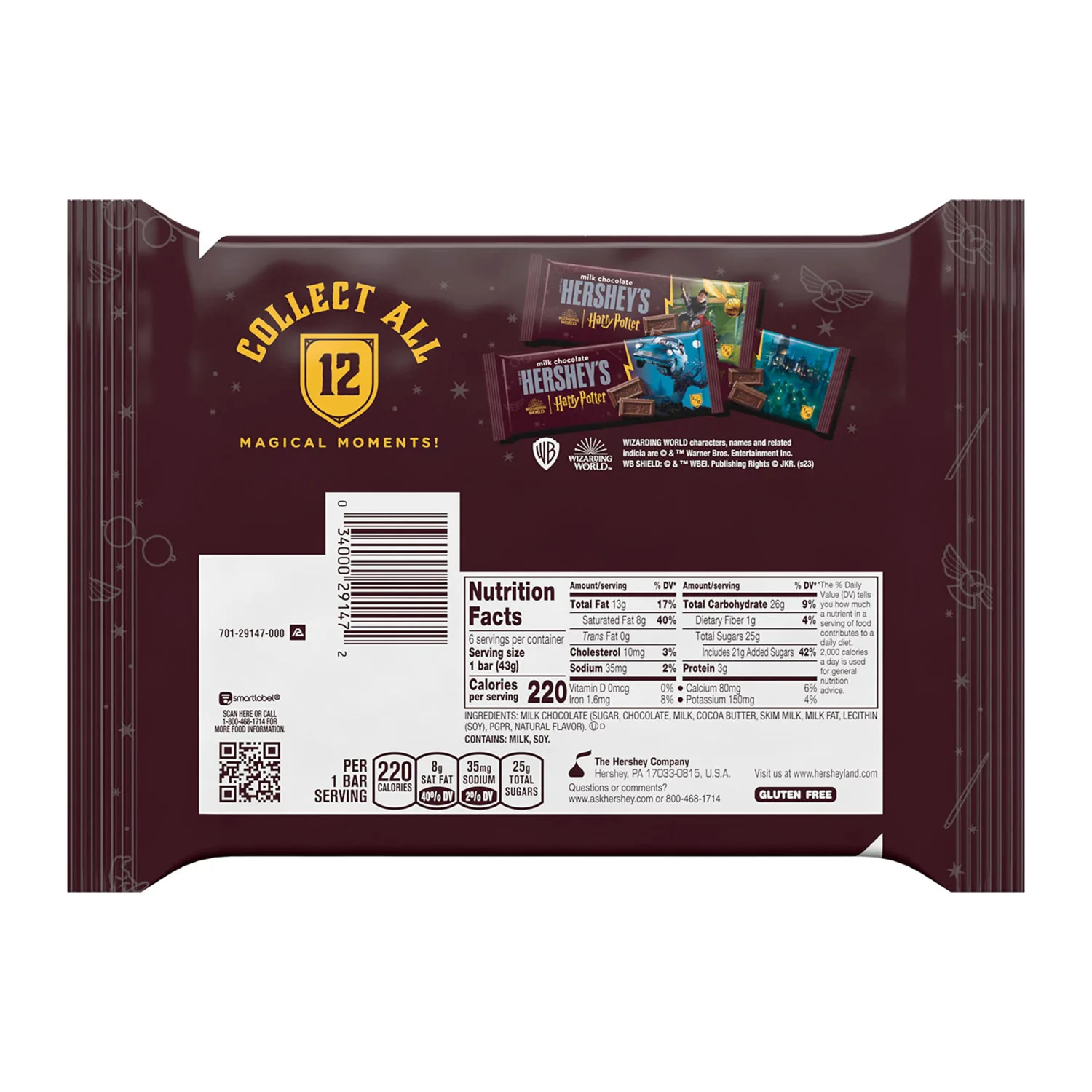 HERSHEY'S Milk Chocolate Harry Potter, Halloween Candy Bars, 1.55 Oz (6 Count)