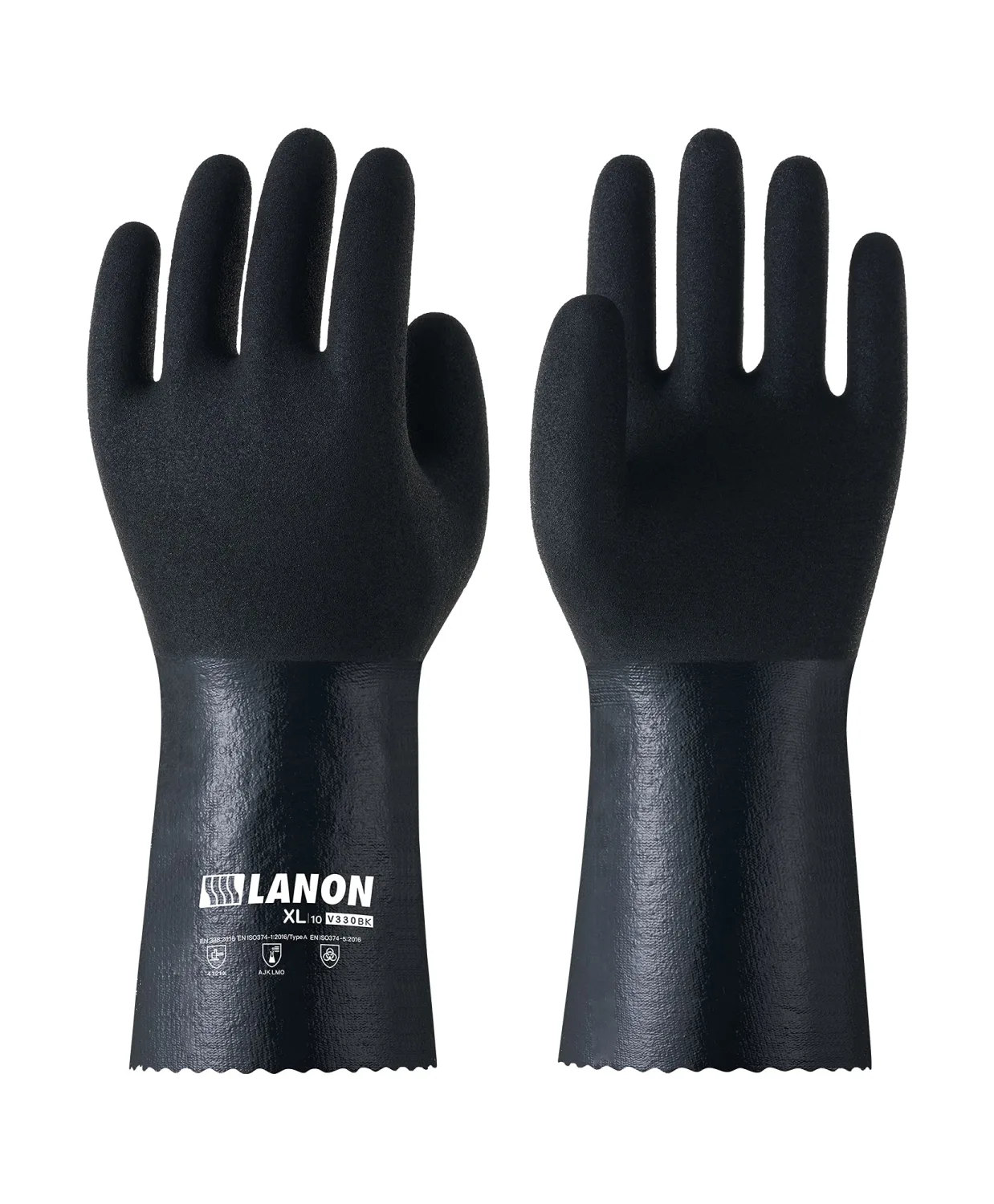 LANON Nitrile Chemical Resistant Gloves, Reusable Heavy-Duty Rubber Gloves with MicroFoam Textured Palm, Acid, Alkali and Oil Protection, Black, Large