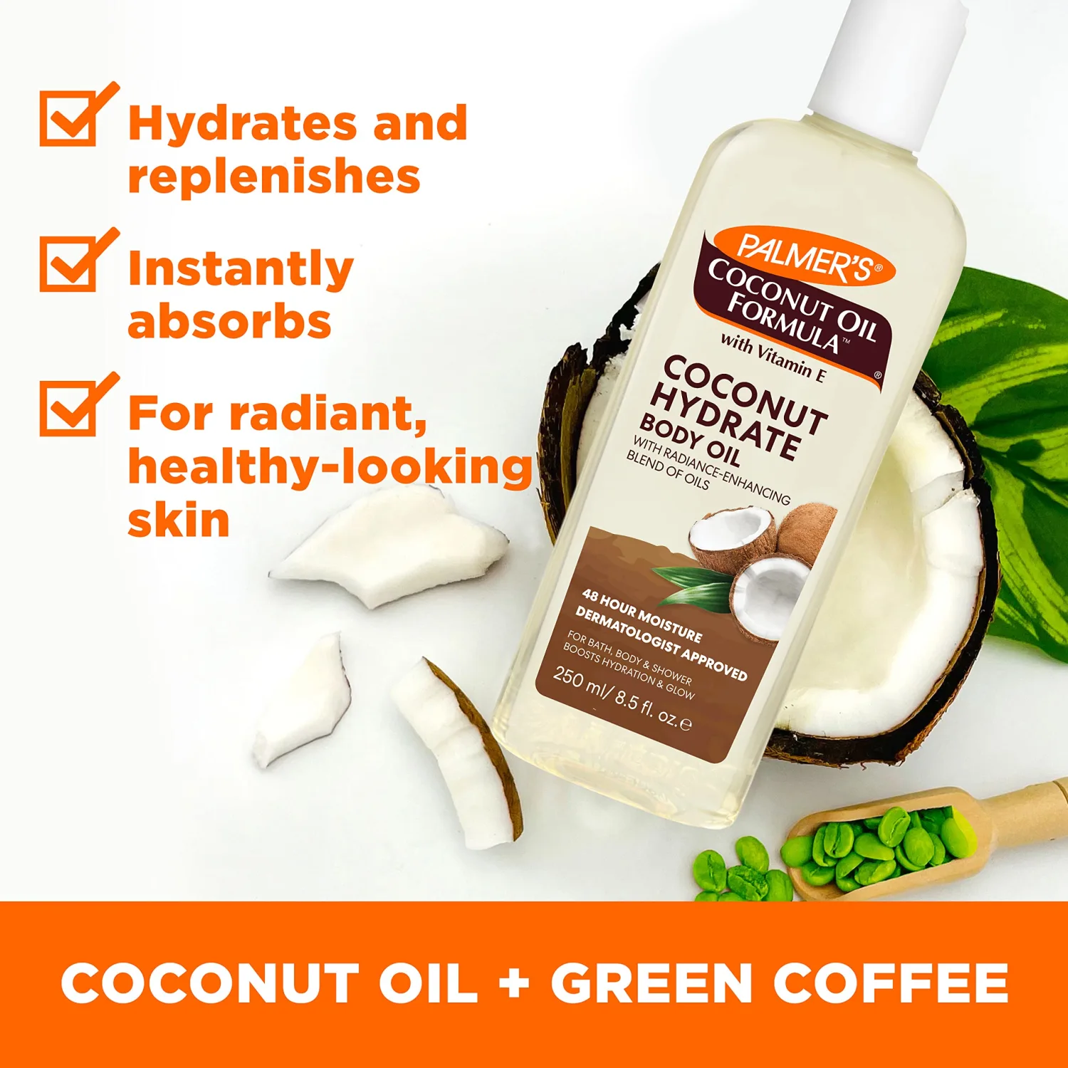 Palmer's Coconut Oil Formula Body Oil, Body Moisturizer with Green Coffee Extract, Bath Oil for Dry Skin, 8.5 Ounces