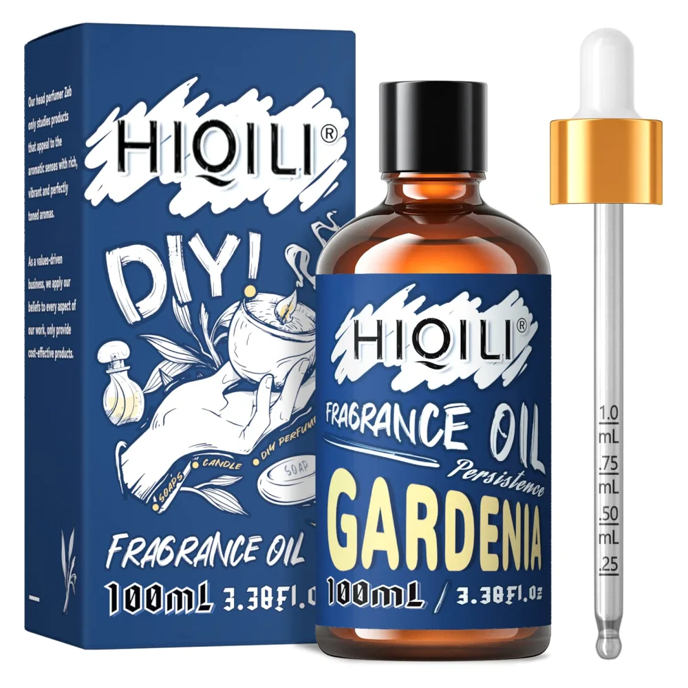 HIQILI Fragrance Oil Gardenia 100ml for Candle Making Scents, Essential Oil for Diffuser Soap Slime, Home Car Scented Oils 3.38 Fl.Oz