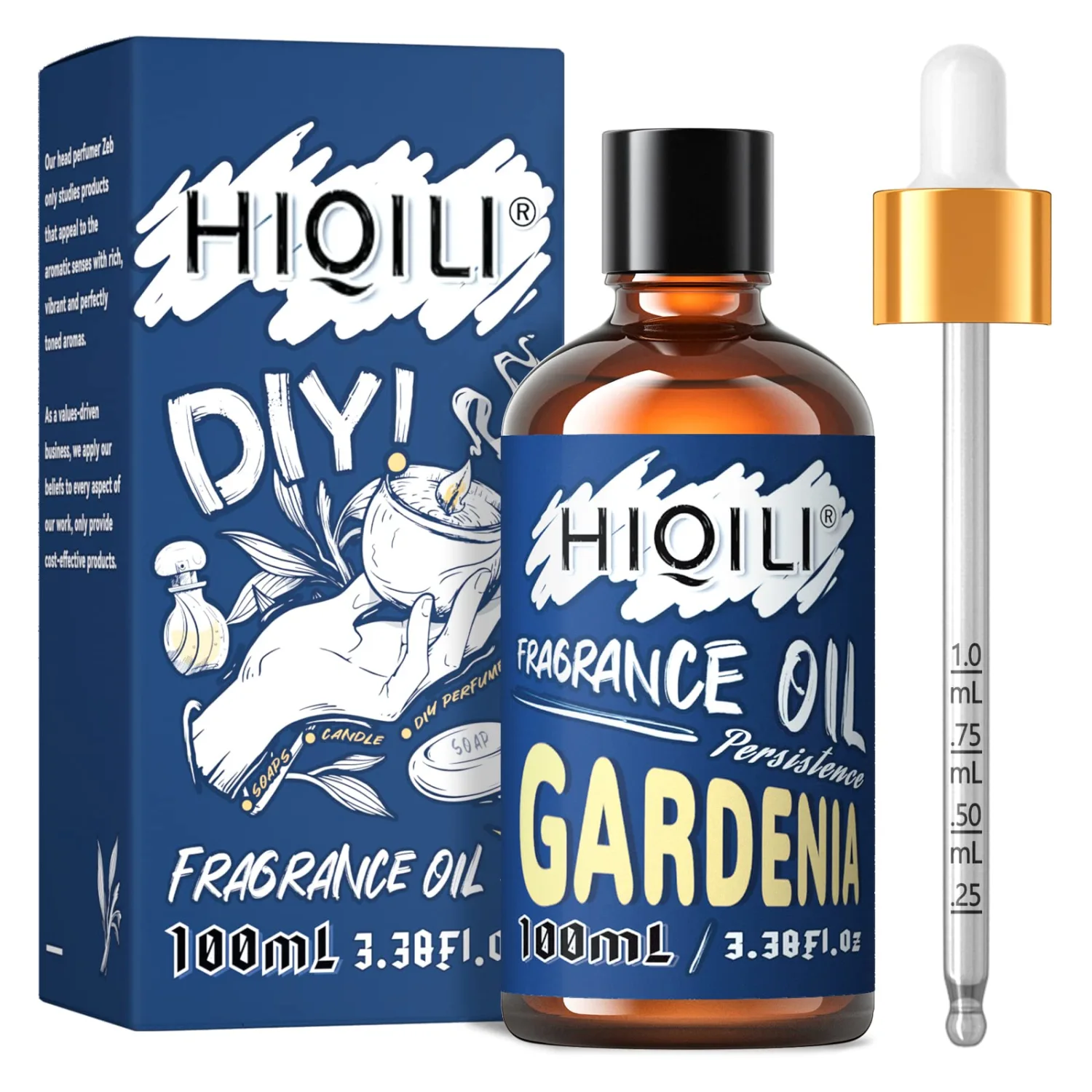 HIQILI Fragrance Oil Gardenia 100ml for Candle Making Scents, Essential Oil for Diffuser Soap Slime, Home Car Scented Oils 3.38 Fl.Oz