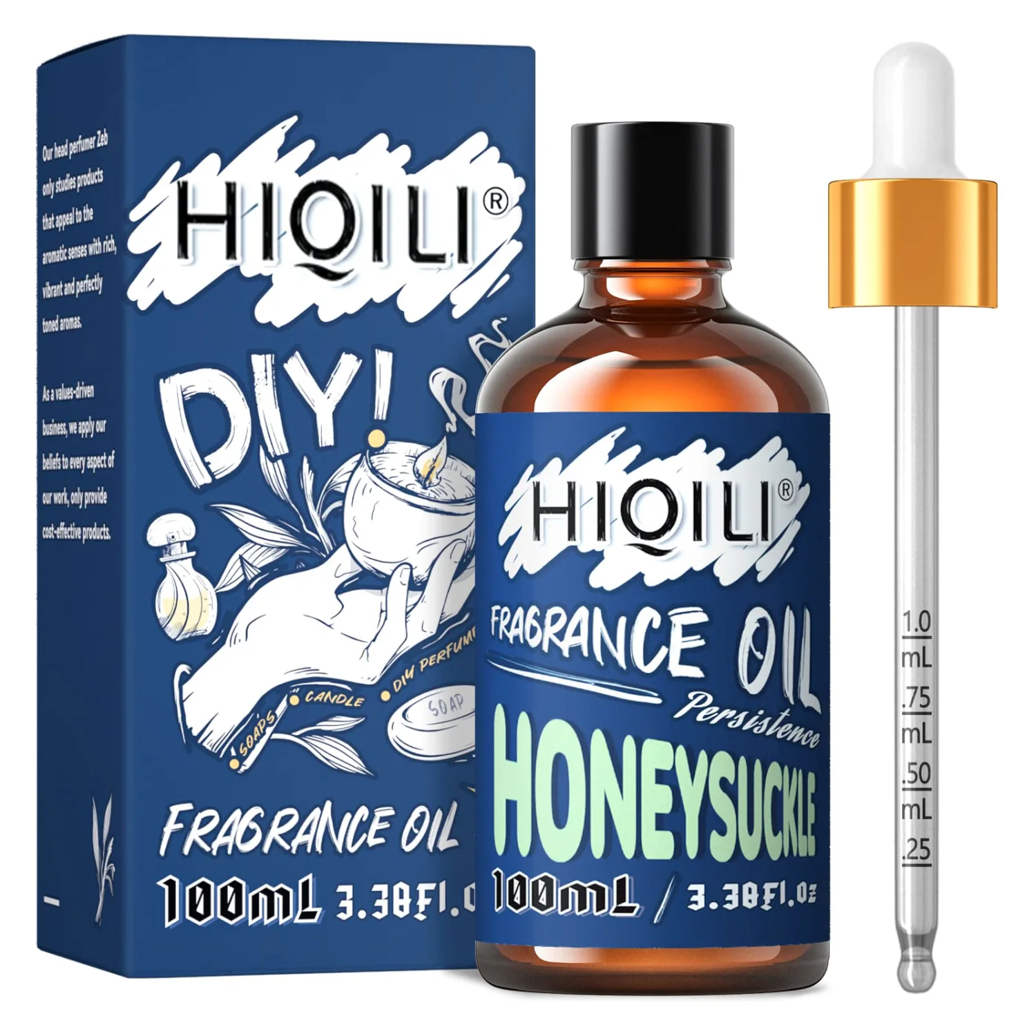 HIQILI Honeysukle ​Essential Oil 100ml - Fresh Fragrance Oil for Aromatherapy, Diffuser for Home, Clear The Air, Long Lasting Floral Scent for DIY Candle Soap Perfume Lotion Making, 3.38 Fl Oz