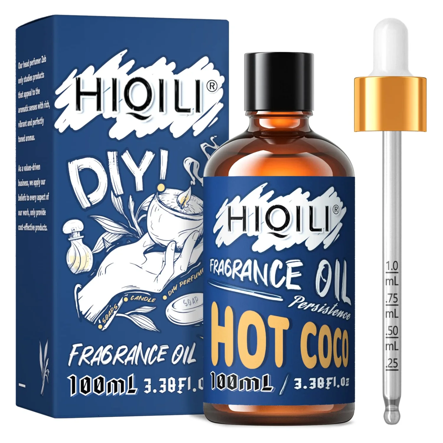 HIQILI Hot Coco ​Essential Oil 100ml - Winter Fragrance Oil for Aromatherapy, Home Diffuser, Car Freshies, DIY Candle Soap Perfume Making, 3.38 Fl Oz