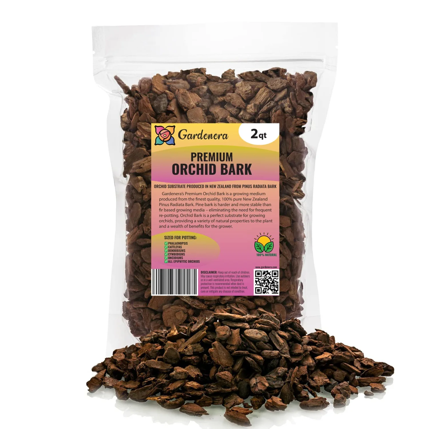 New Zealand Pinus Radiata Bark - Organic Hand Mixed New Zealand Orchiata Pine Bark for Orchids - Medium Chips 9-12mm - 2 Quart Bag