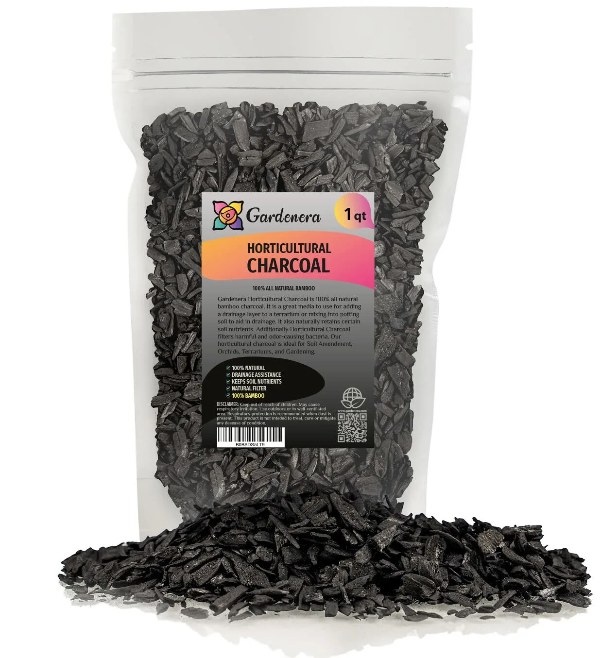 GARDENERA Horticultural Charcoal for Indoor Plants [1-Quart Bag] Black Diamond Soil Amendment for Orchids, Terrariums, and Gardening