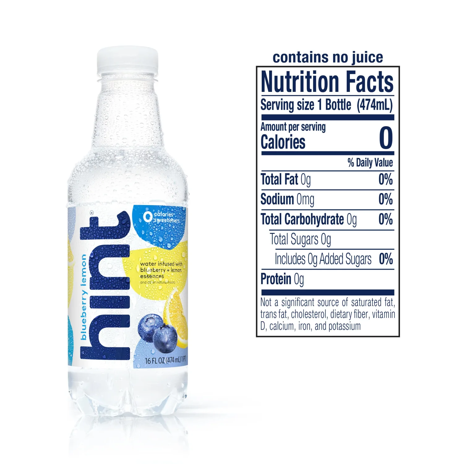 Hint Water Blueberry Lemon, Pure Water Infused with Blueberries and Lemons, Zero Sugar, Zero Calories, Zero Sweeteners, Zero Preservatives, Zero Artificial Flavors, 16 Fl Oz (Pack of 12)