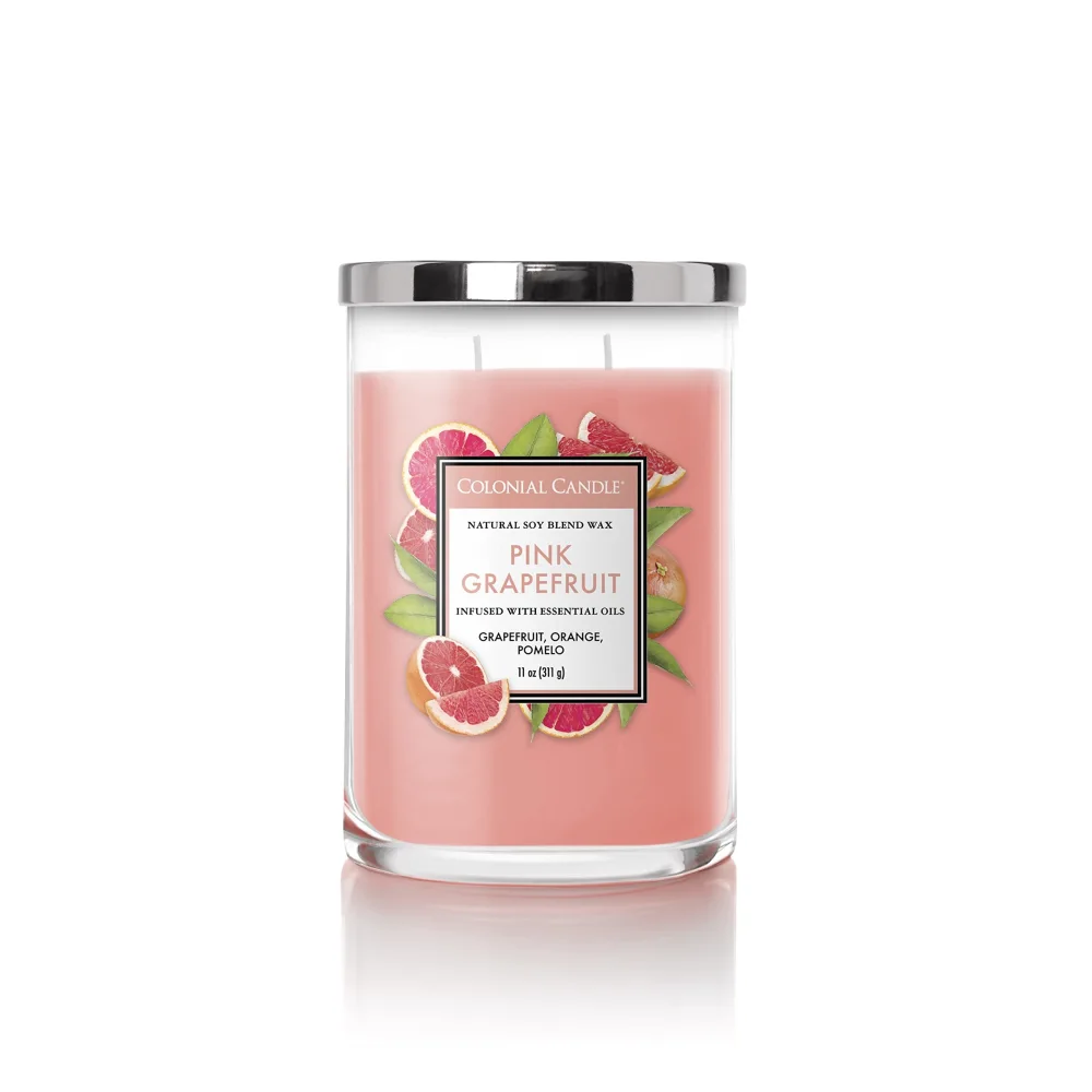 Colonial Candle Pink Grapefruit Scented Jar Candle, Classic Cylinders Collection, 2 Wick, Red, 11 oz - Up to 80 Hours Burn