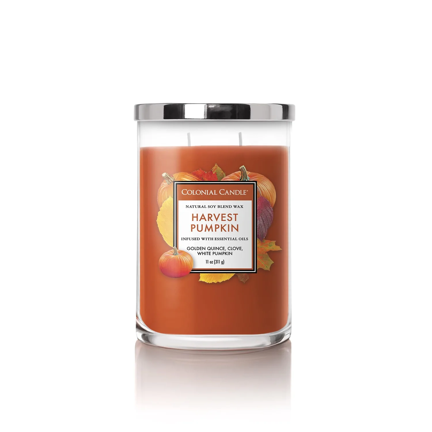 Colonial Candle Harvest Pumpkin Scented Jar Candle, Classic Cylinders Collection, 2 Wick, Orange, 11 oz - Up to 80 Hours Burn