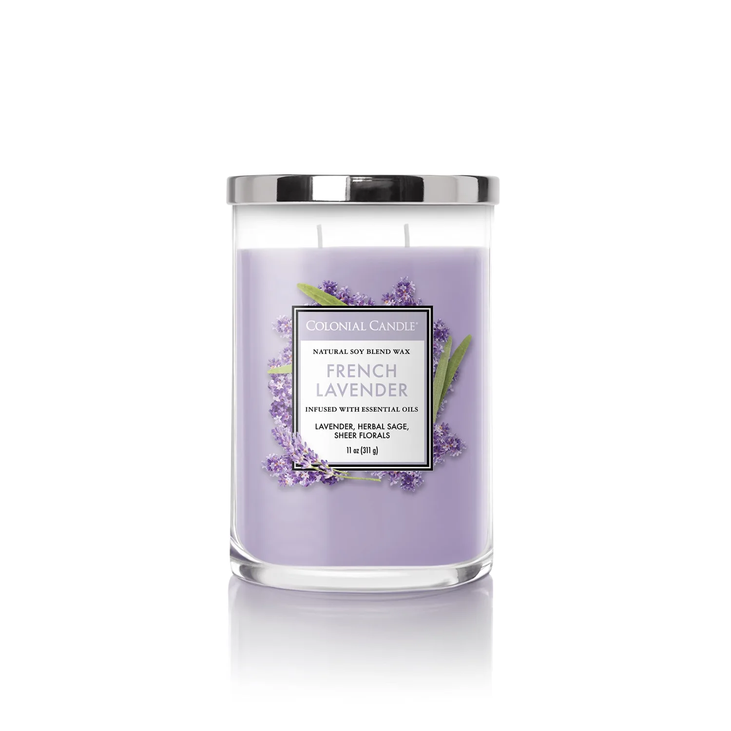 Colonial Candle French Lavender Scented Jar Candle, Classic Cylinders Collection, 2 Wick, Purple, 11 oz - Up to 80 Hours Burn