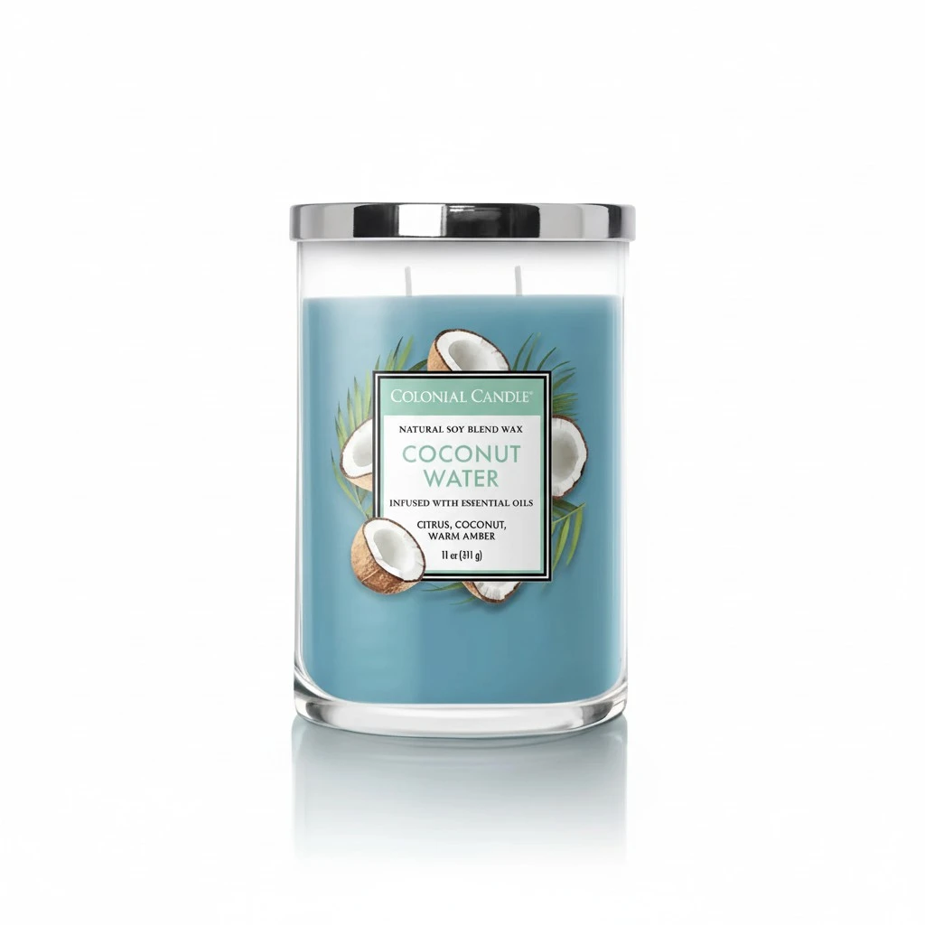 Colonial Candle Coconut Water Scented Jar Candle, Classic Cylinders Collection, 2 Wick, Blue, 11 oz - Up to 80 Hours Burn