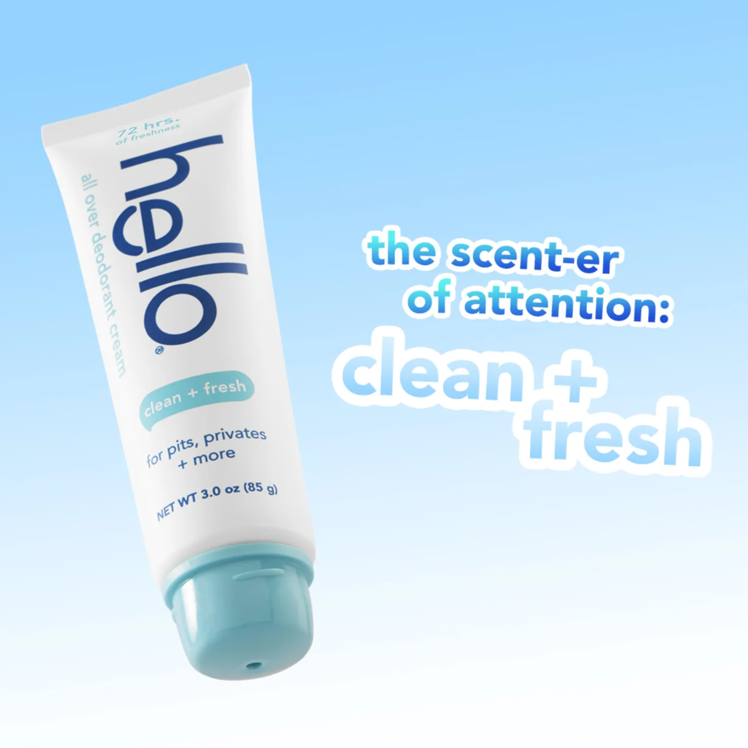hello Clean & Fresh All Over Whole Body Deodorant Cream for Women and Men, Aluminum Free, Safe for Sensitive Skin, Pits, Privates, 3 ounces