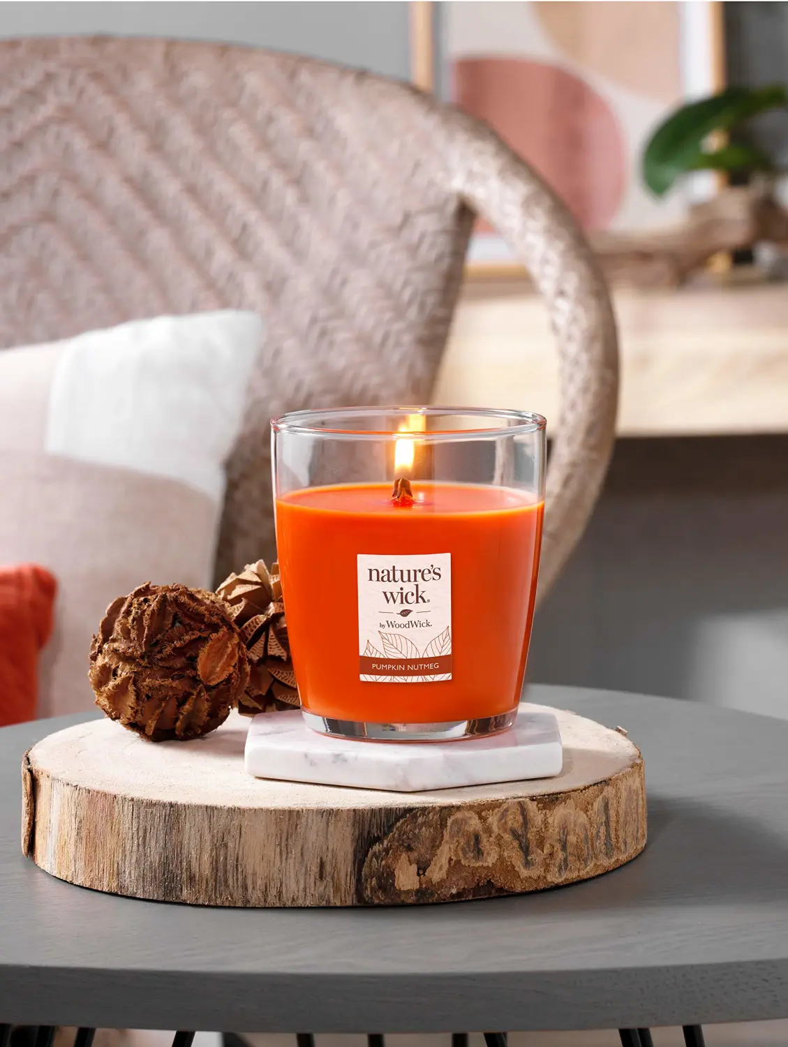 Nature's Wick Pumpkin Nutmeg Scented Candle, 10 oz., Medium, Fall/Halloween Candle with Crackling Wick, Soy Wax Blend