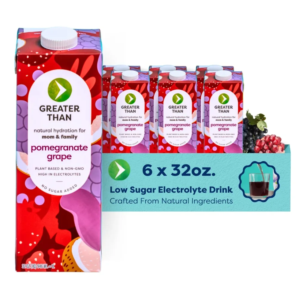 Greater Than Vegan Breastfeeding Support & Breast Milk Supply Aid, Organic Postpartum Nursing Supplement with No Sugar Added, Gluten Free & Keto All Natural, Coconut Water Electrolyte Drink, Pomegranate Grape (6 Pack)