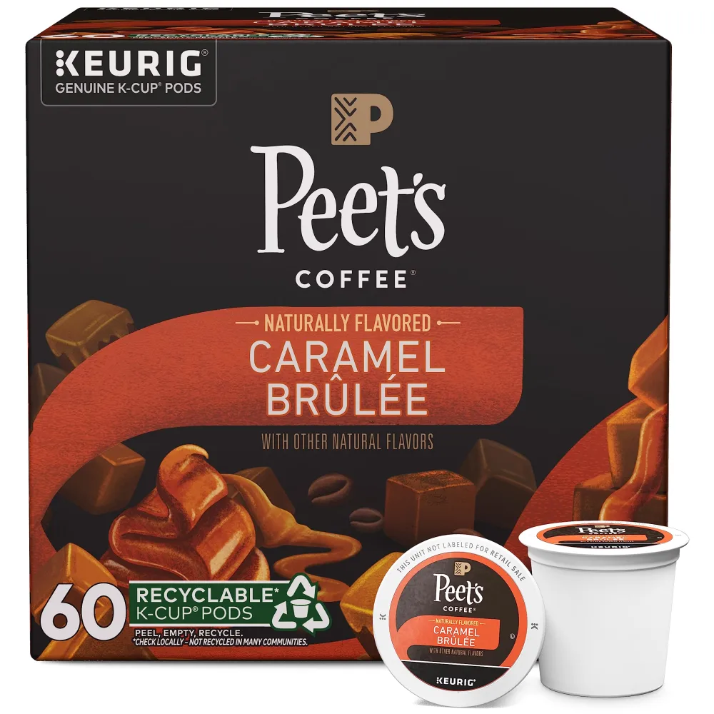 Peet's Coffee, Flavored Light Roast Keurig K-Cup Pods - Caramel Brulee 60 Count (6 Boxes of 10 K-Cup Pods)