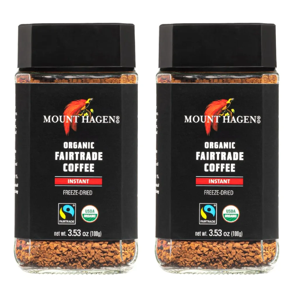 Mount Hagen 3.53oz Organic Freeze Dried Instant Coffee - 2 pack | Eco-friendly Coffee Made From Organic Medium Roast Arabica Beans | Fair-Trade Coffee Instant [2 x 3.53oz Jar]