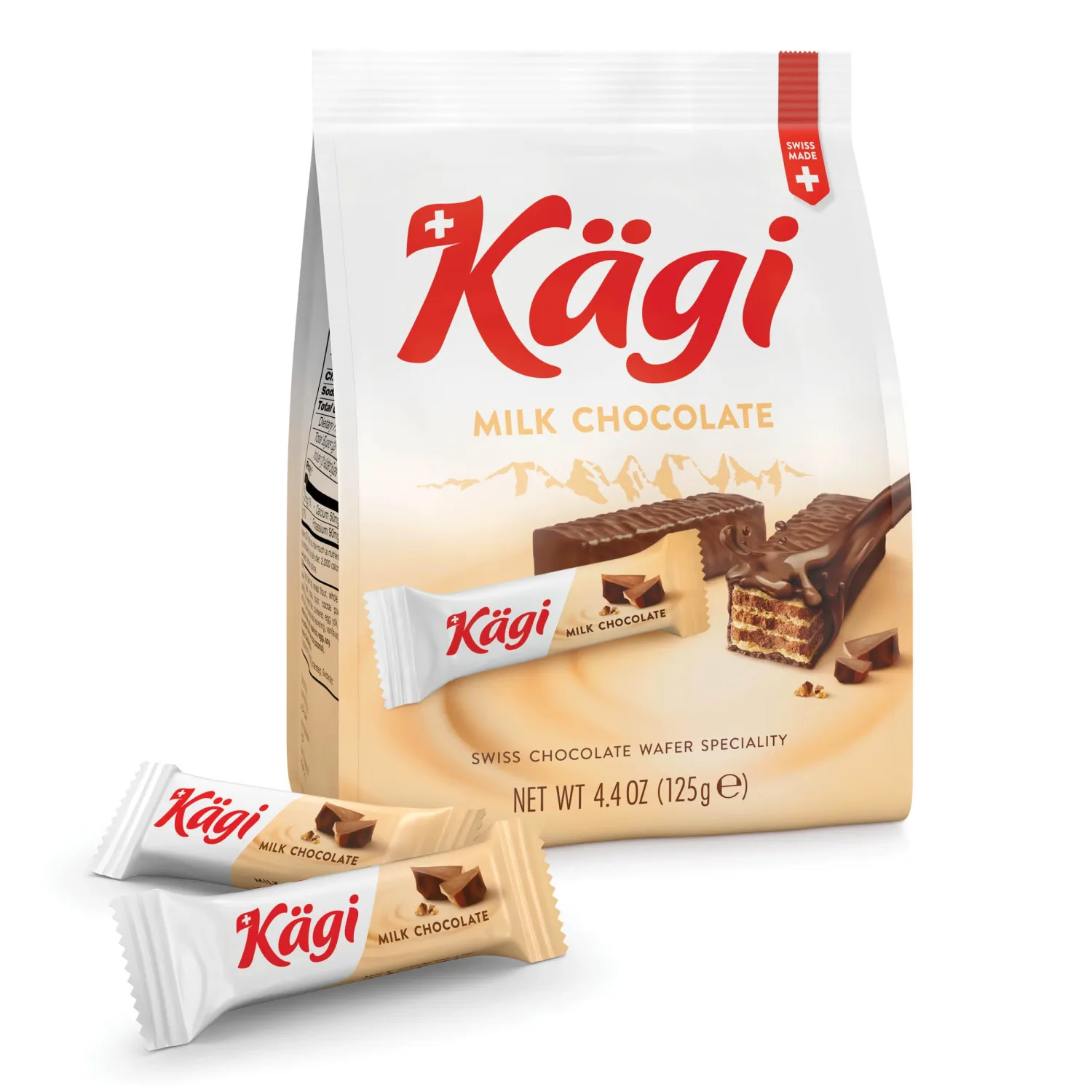 Swiss Milk Chocolate Covered Mini Wafers Cookies by Kägi, Crispy Coated Sweet Snacks, Premium Individually Wrapped Treats, Chocolate Gift, Classic Kägi, 125g Bag