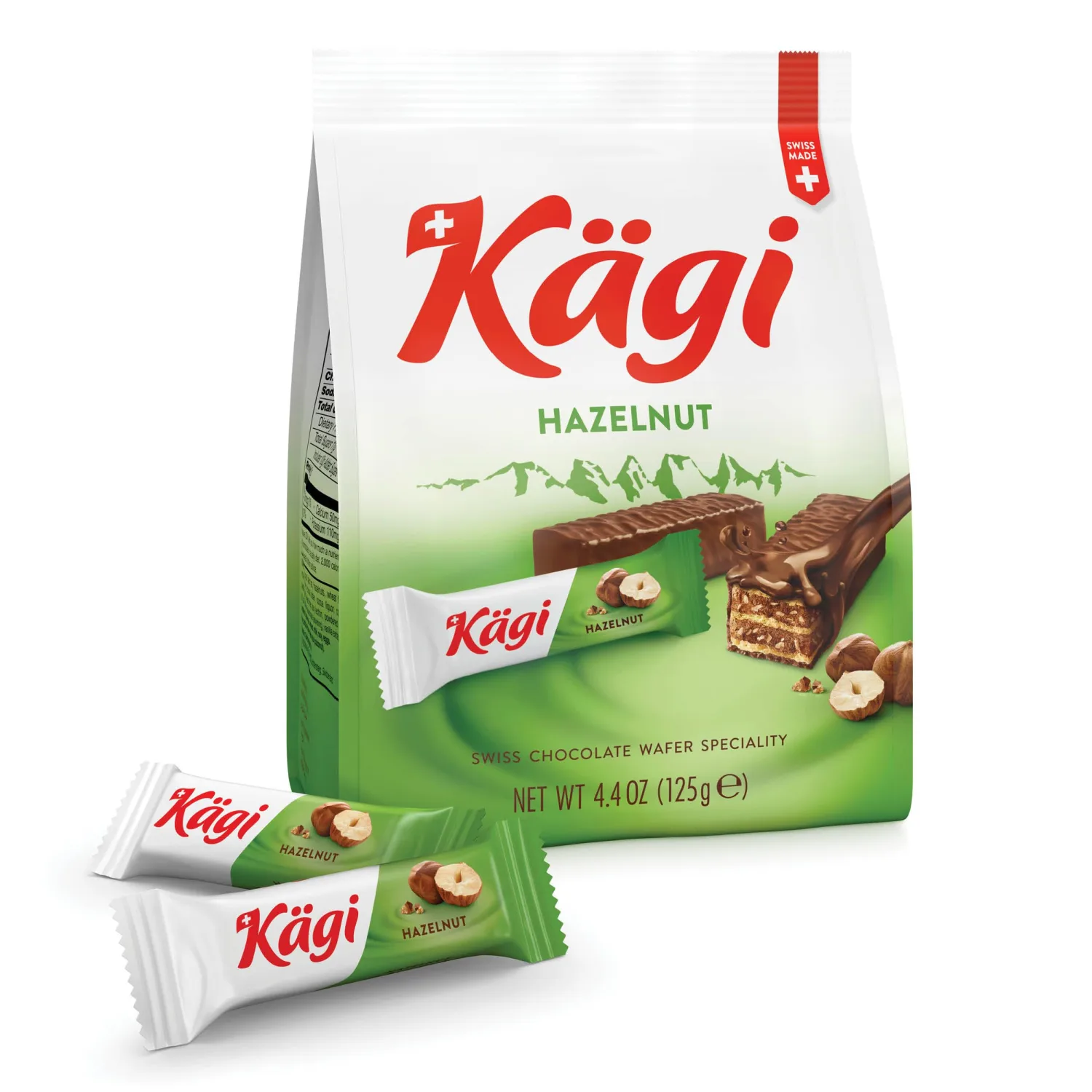 Swiss Milk Chocolate Covered Mini Wafers Cookies with Hazelnut Cream by Kägi, Individually Wrapped Treats, Crispy Coated Sweet Snacks, Chocolate Gift, Classic Kägi, 125g Bag