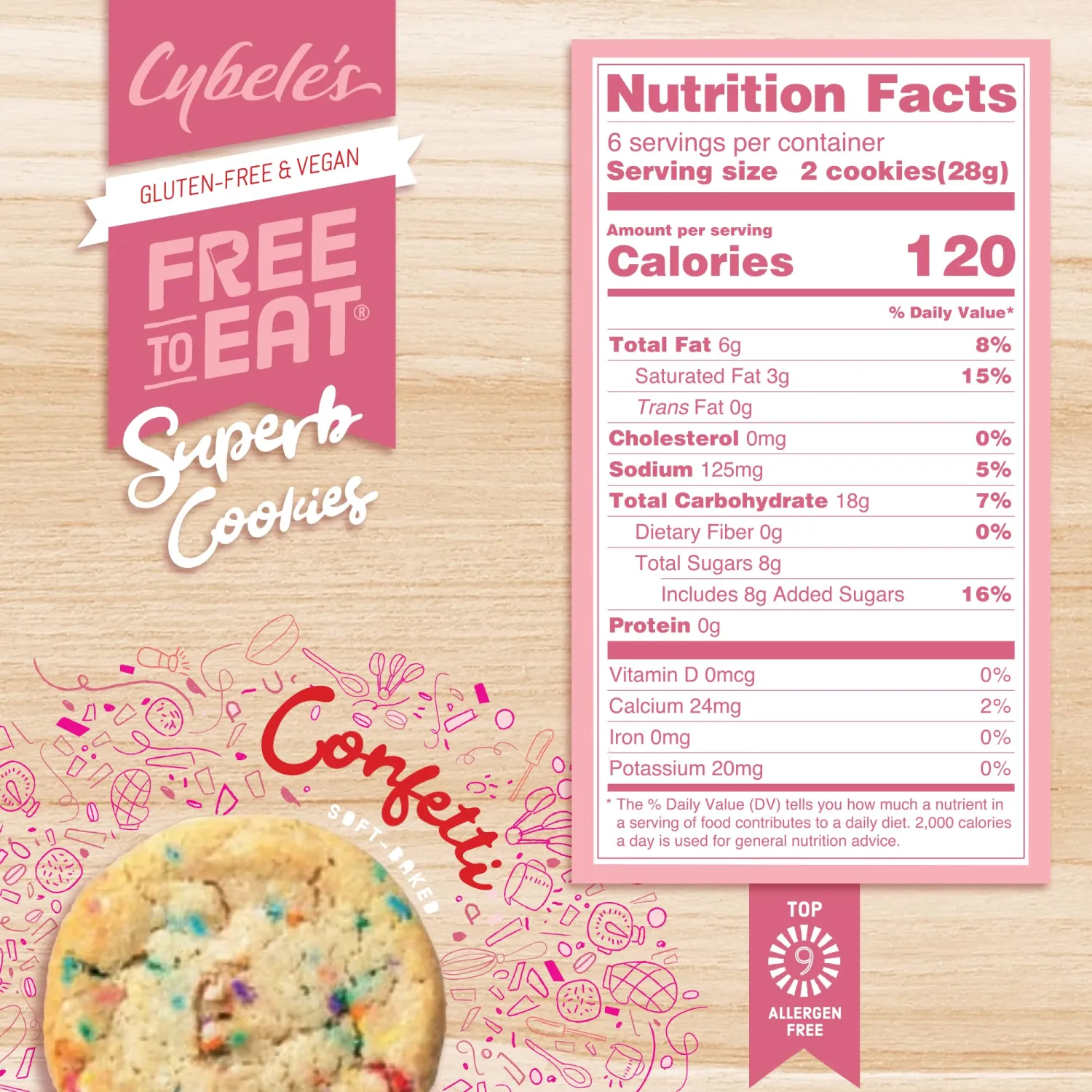 Cybele’s Free To Eat Gluten-Free & Vegan Cookies - Plant-Based, Dairy, Soy, & Nut Free - Soft-Baked School Safe Snack For Kids & Adults - 12 Cookies Per 6 oz Box (Confetti, Pack of 1)