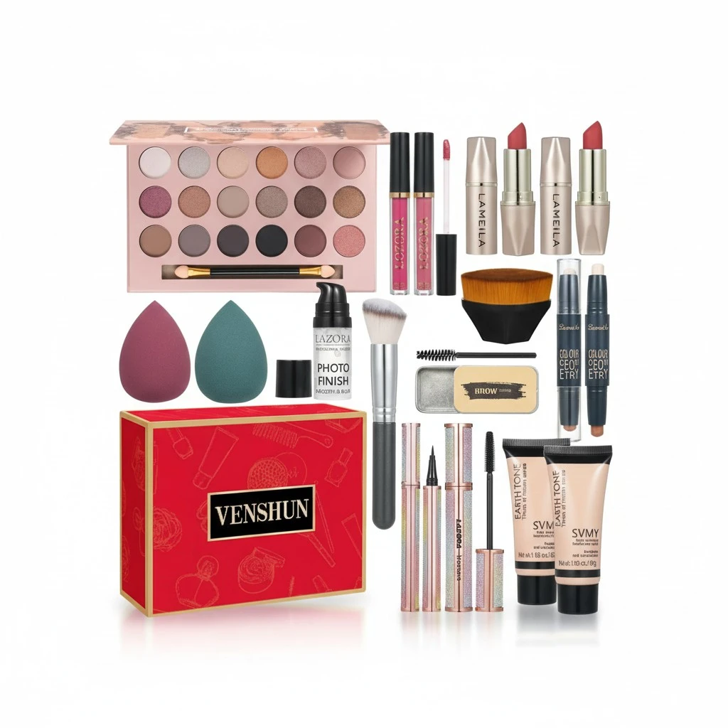 All in One Makeup Kit for Women Full Kit Makeup Gift Set for Women & Girls Makeup Essential Bundle Include Foundation 18Color Eyeshadow Palette Lipstick Eyebrow Pencil Cosmetic Brush Set