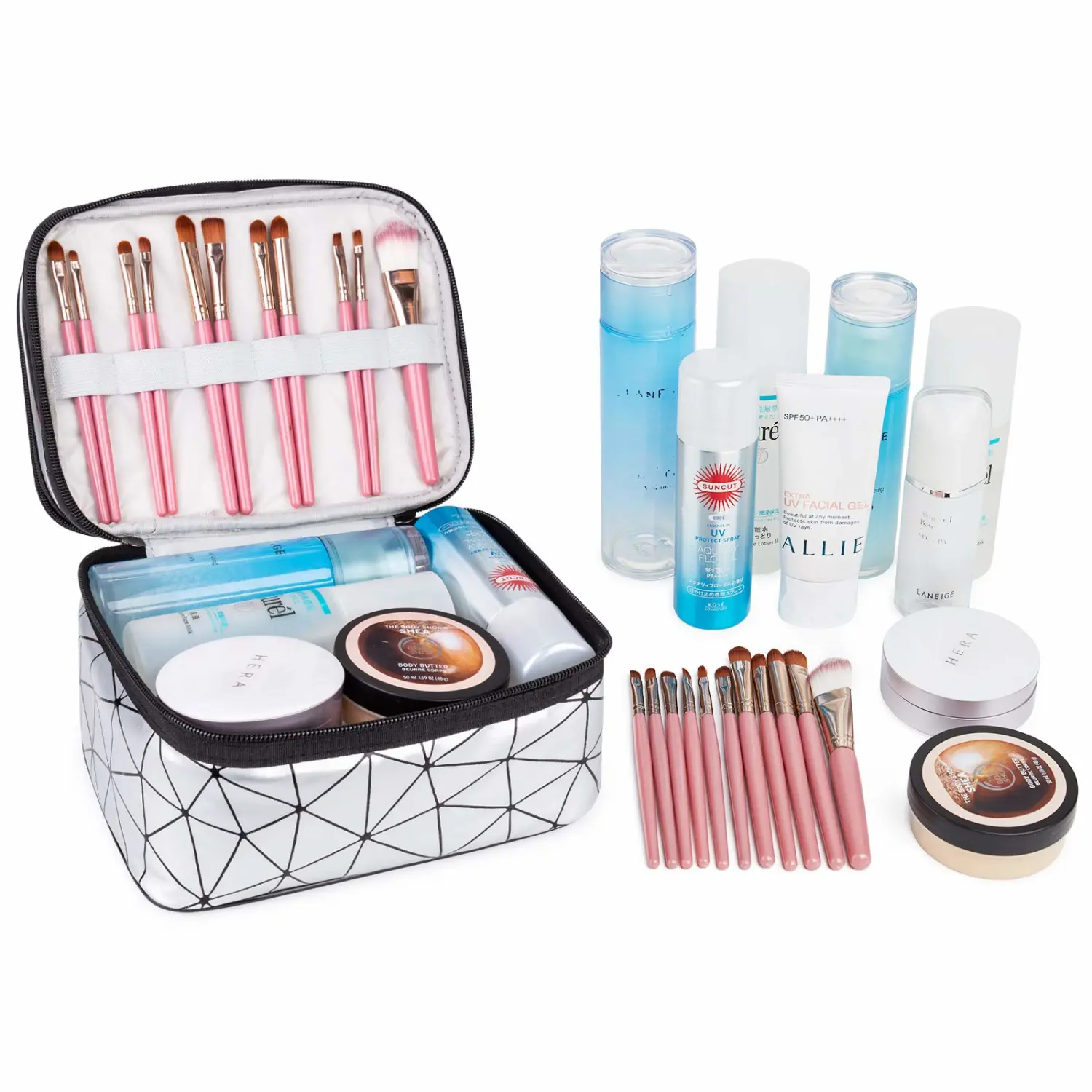 WANDF Makeup Bags Double layer Travel Cosmetic Cases Make up Organizer Toiletry Bags (White)…