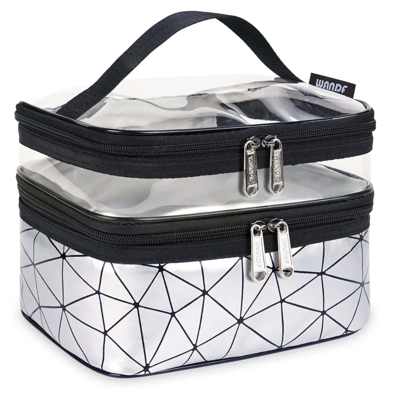 WANDF Makeup Bags Double layer Travel Cosmetic Cases Make up Organizer Toiletry Bags (White)…
