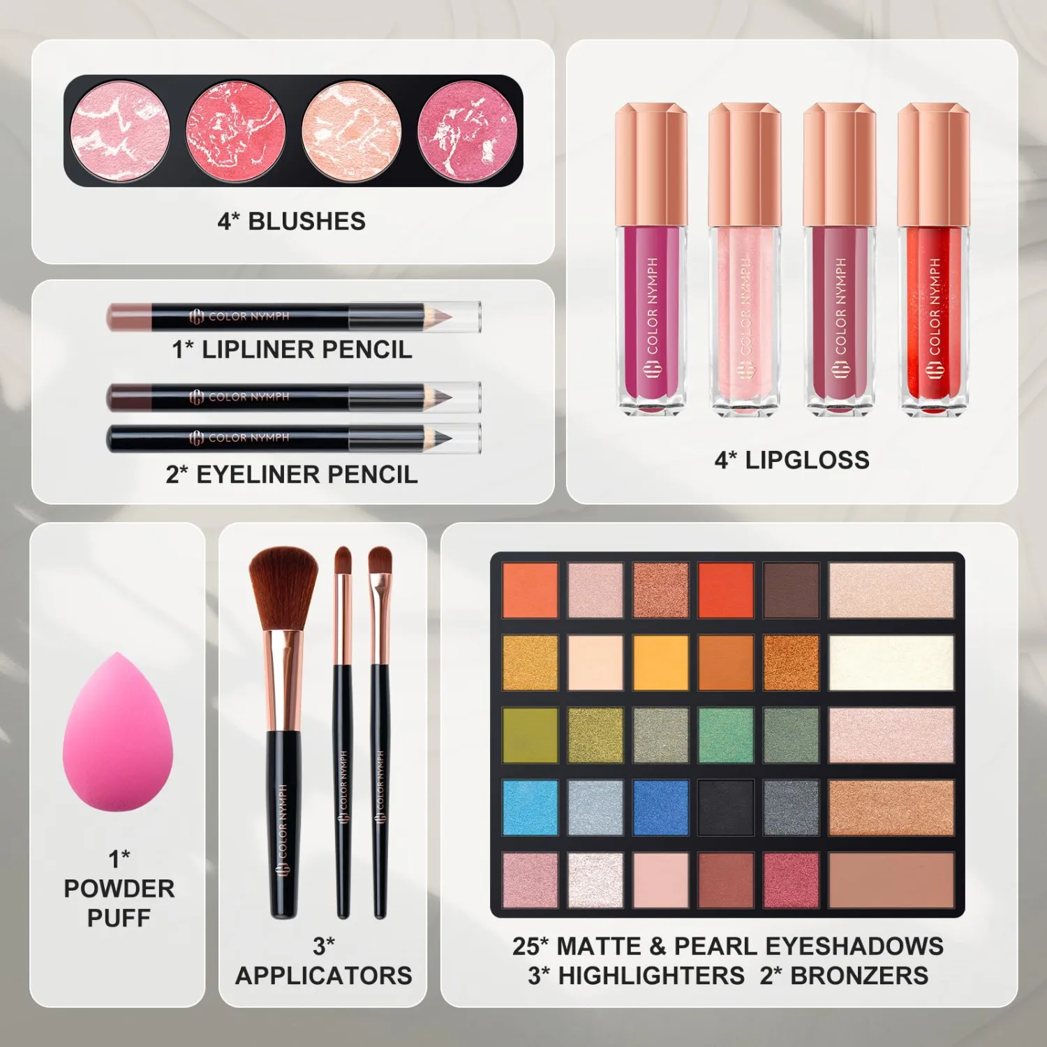 Makeup Kit For Women,All in One Makeup Gift Set for Girls in Cosmetic Train Case (Black) With Mirror,Full Starter Cosmetic Kit Includes Eyeshadow Palette,Lipgloss,Blushes