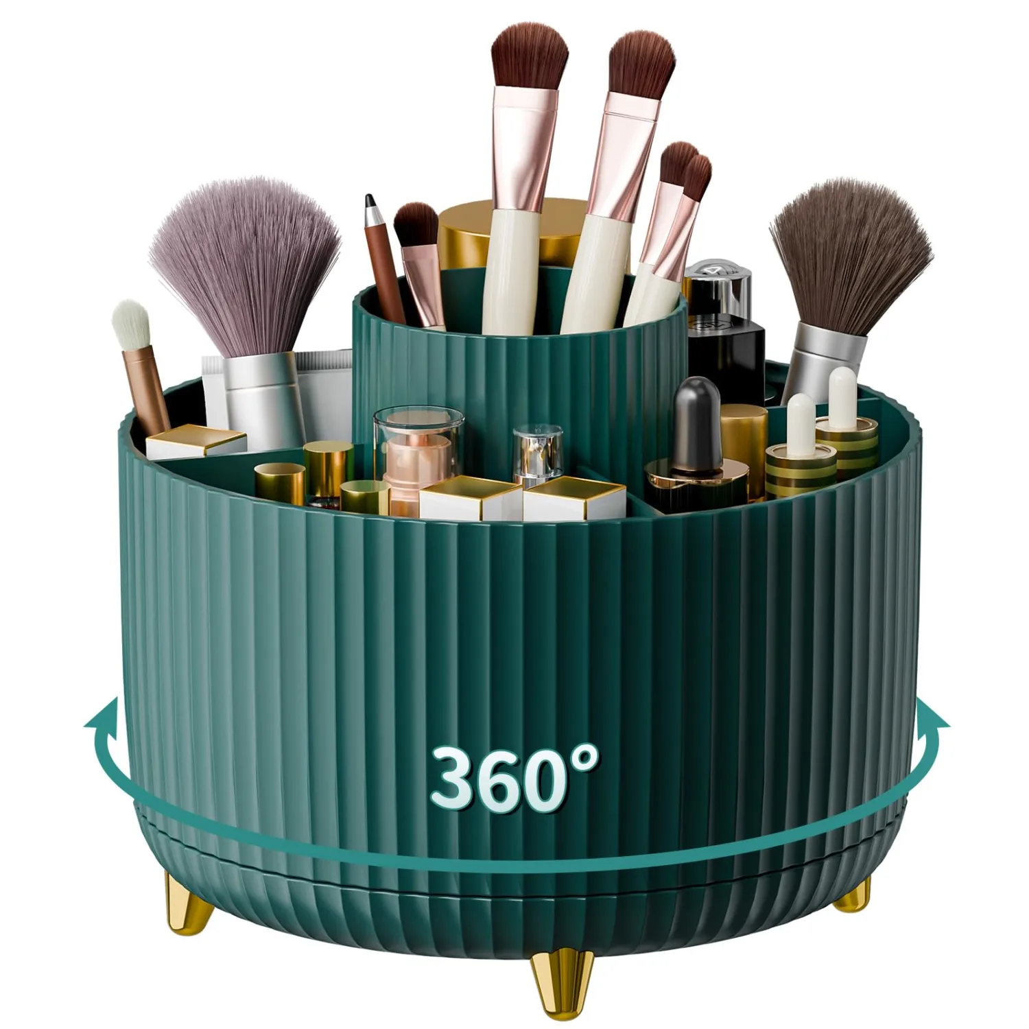360° Rotate Makeup Brush Holder Organizer, Makeup Organizers Countertop, Makeup organization and Skincare Storage for Vanity, Desktop, Bathroom (Green)