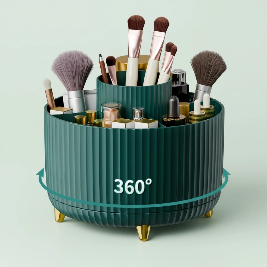 360° Rotate Makeup Brush Holder Organizer, Makeup Organizers Countertop, Makeup organization and Skincare Storage for Vanity, Desktop, Bathroom (Green)